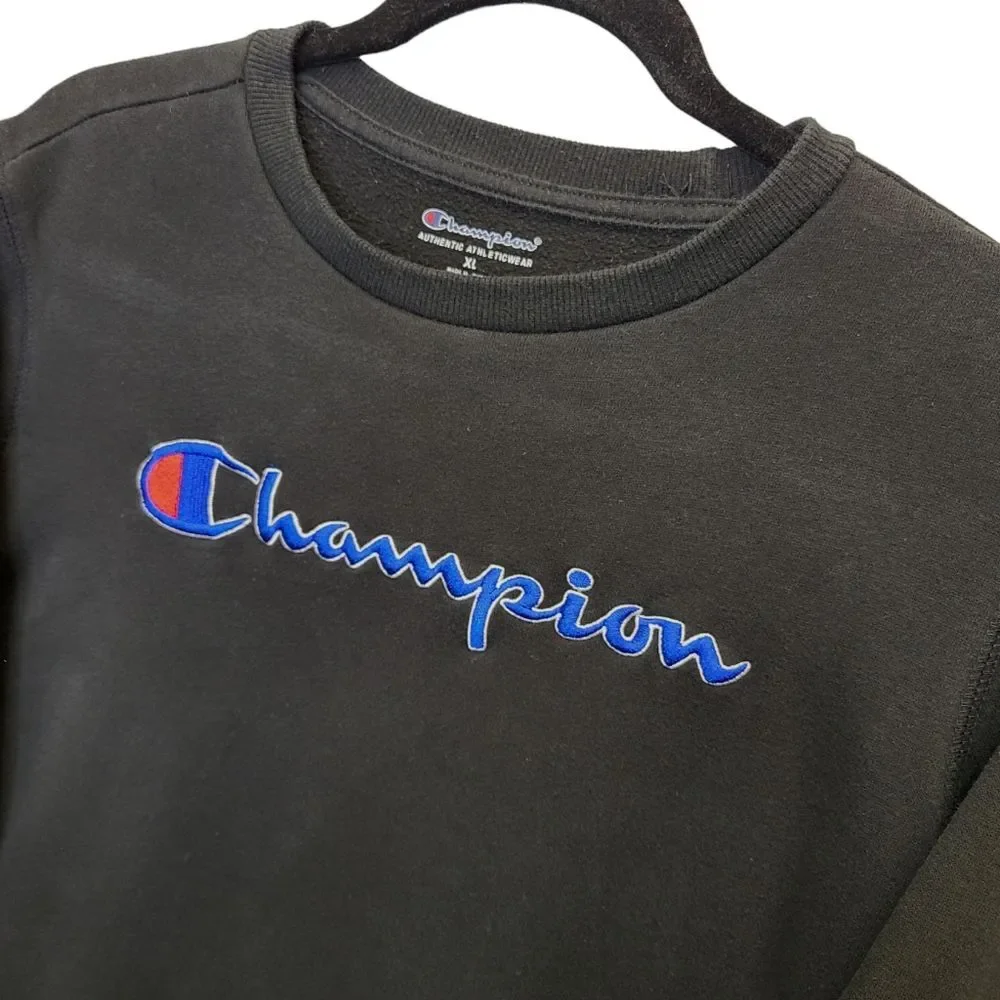 Champion Boys Black Embroidered Crew Neck Pullover Sweater XL (Boys)